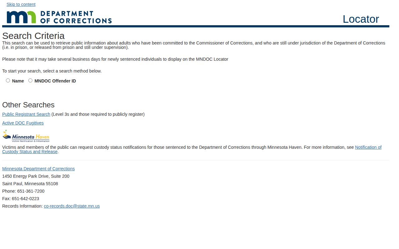 Minnesota DOC offender locator for Todd County custody follow-up
